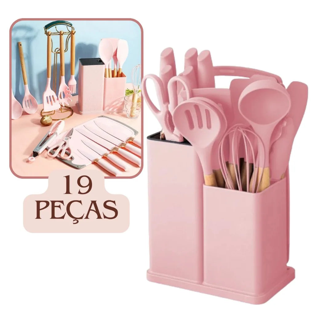 Kit Completo Jogo Utensílios de Cozinha Luxo 19 Peças